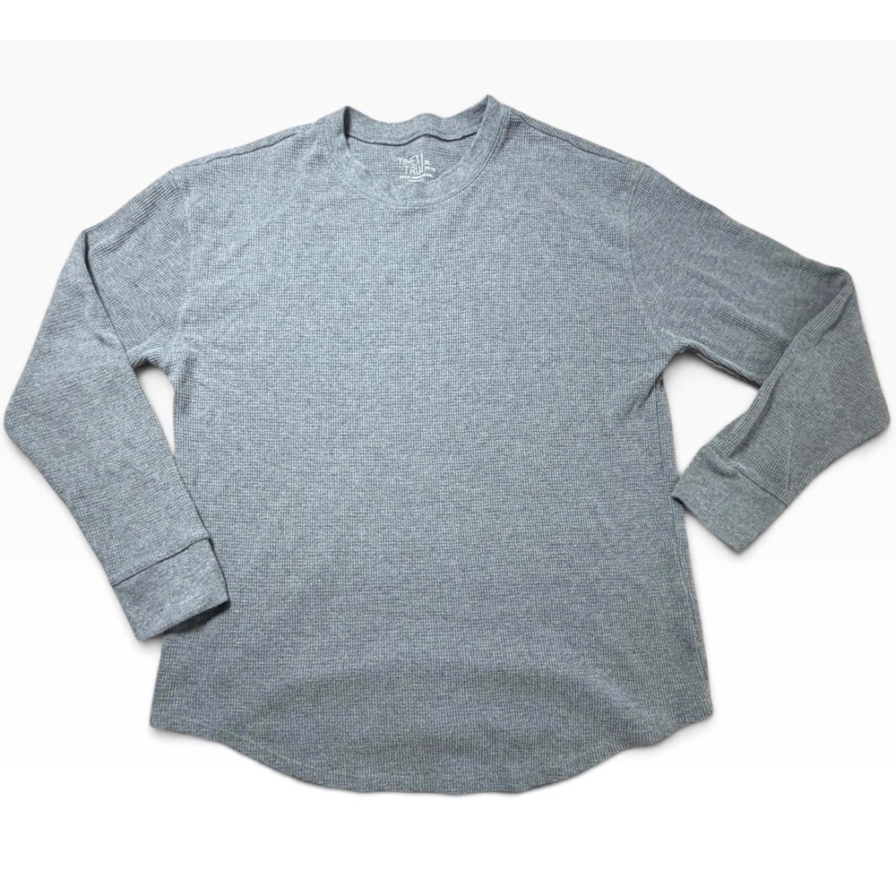 Time and Tru Womens XL Gray Waffle Knit Thermal Long Sleeve Top Crew Neck